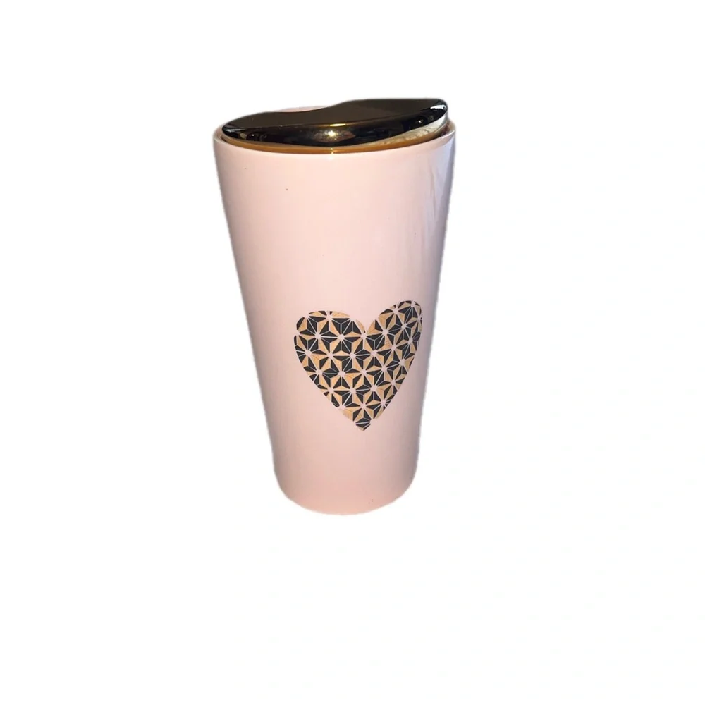 Hallmark Ceramic Blush Pink Tumbler Geometric Heart with Lid NWT